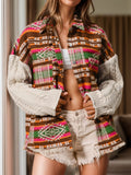 Geometric Collared Neck Long Sleeve Jacket - Trendsi