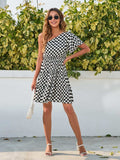 Checkered Single Shoulder Mini Dress - Trendsi - Flyclothing LLC