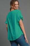 Umgee Full Size Raw Hem Ruffle Short Sleeve Blouse Plus Size - Trendsi
