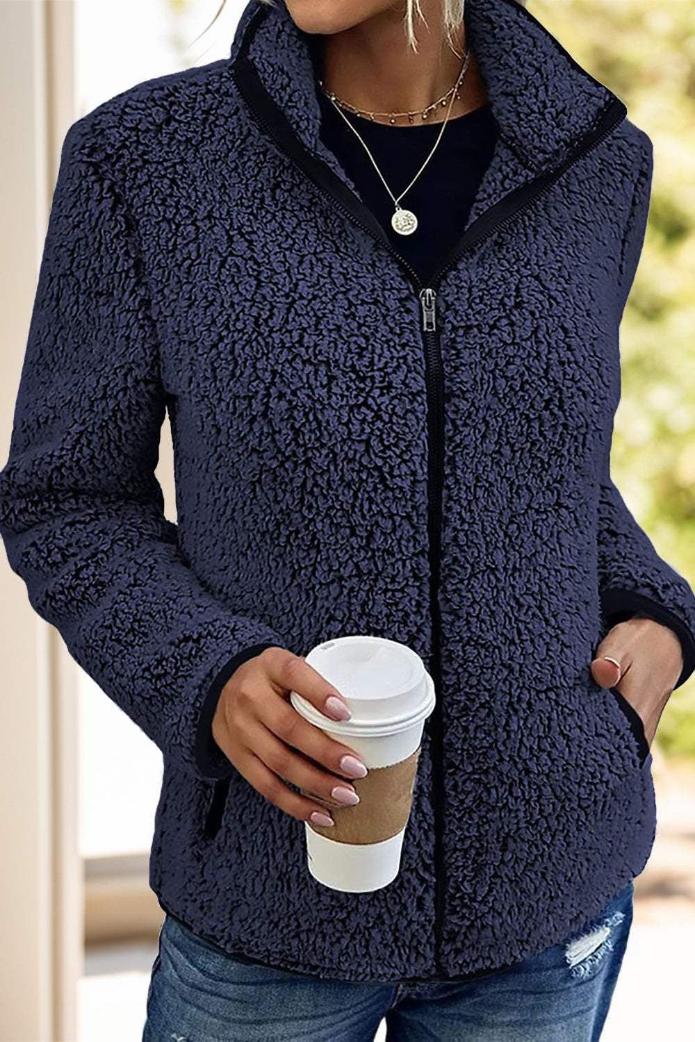 Pocketed Zip Up Turtleneck Jacket - Trendsi - Flyclothing LLC
