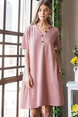 Heimish Full Size Solid Ribbed Mini Dress with Button Plus Size - Trendsi - Flyclothing LLC
