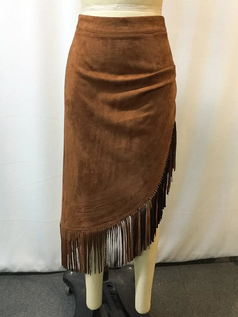 Full Size Suede Fringe Asymmetric Skirt Plus Size - Trendsi - Flyclothing LLC