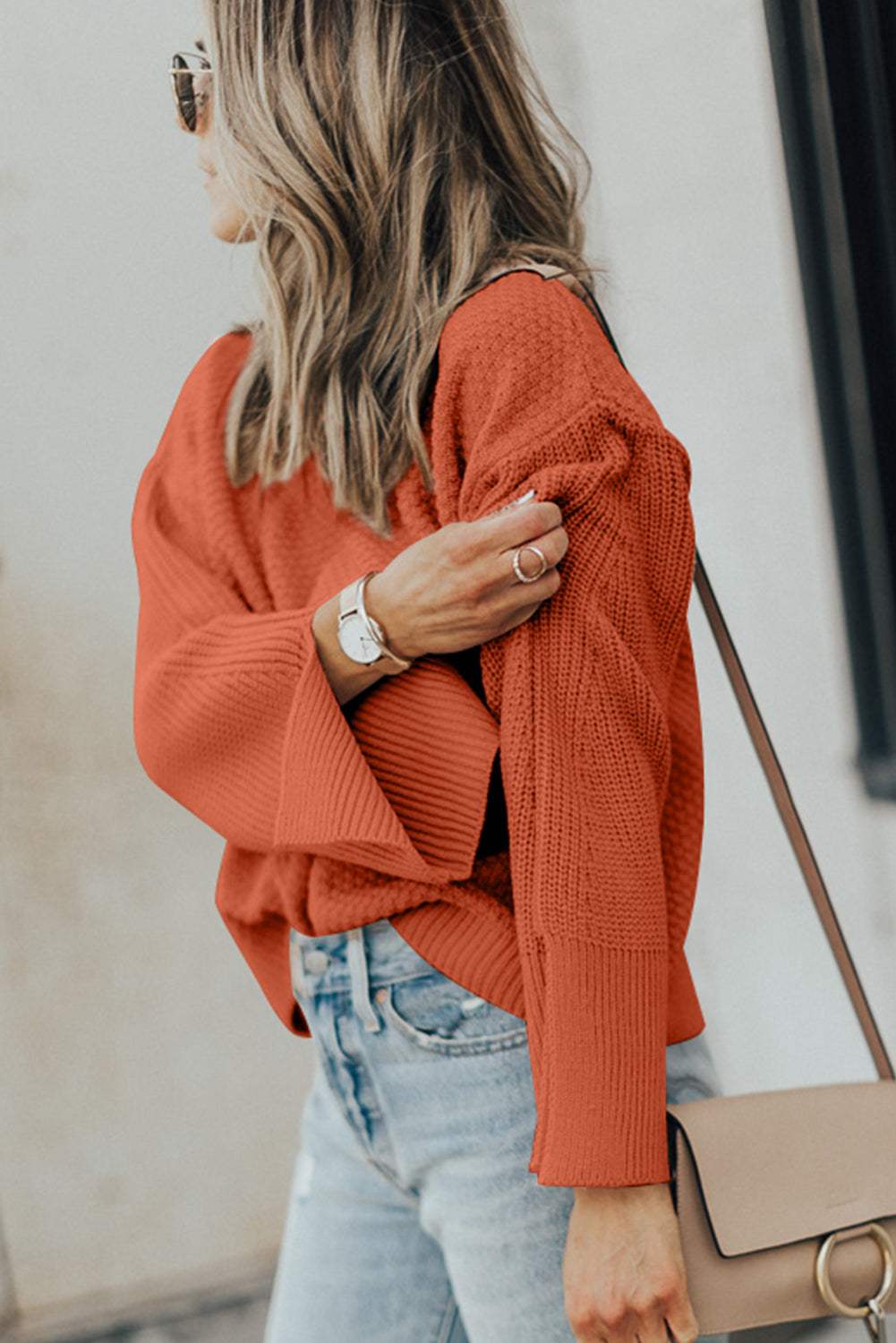 Textured Round Neck Long Sleeve Sweater - Trendsi - Flyclothing LLC