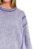Zenana Acid Wash Exposed-seam Fleece Sweatshirt - Trendsi - Flyclothing LLC
