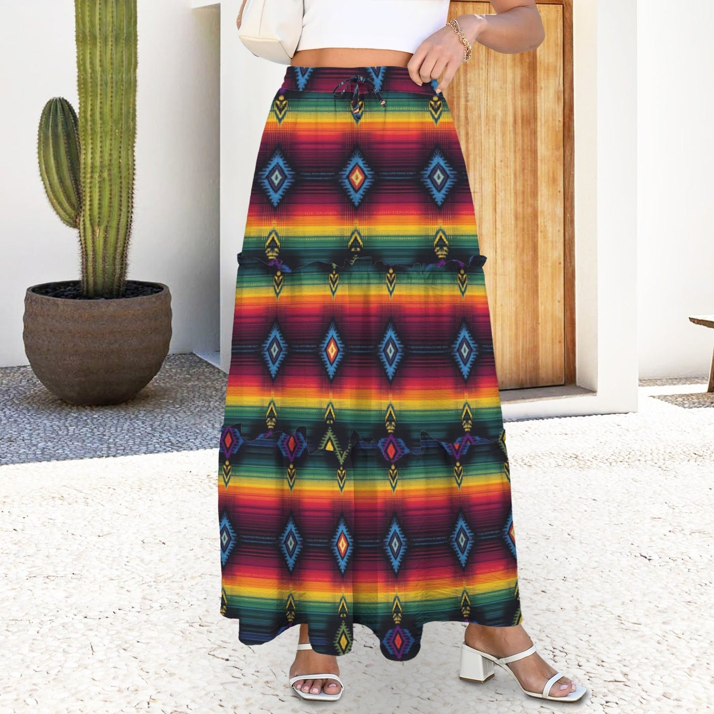 Baha Ranch Colores De Mexico Serape Maxi Prairie Skirt