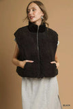 Umgee Sherpa-Lined Zip Vest with Drawstring Hem - Trendsi - Flyclothing LLC