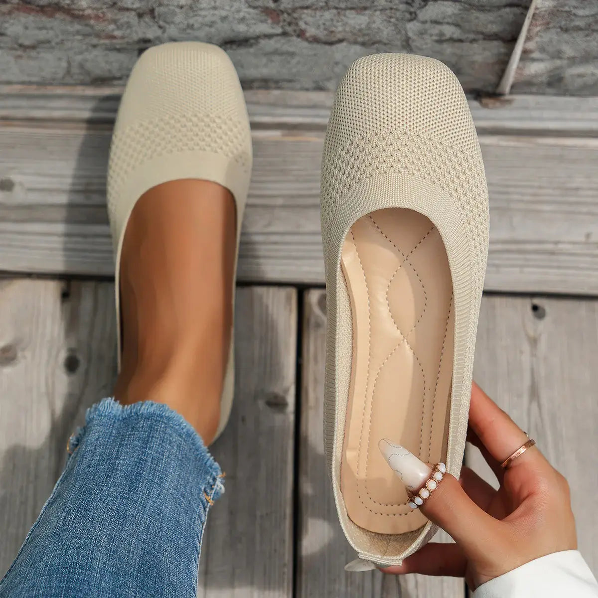 Square Toe Solid Color Mesh Slip-Ons - Trendsi - Flyclothing LLC
