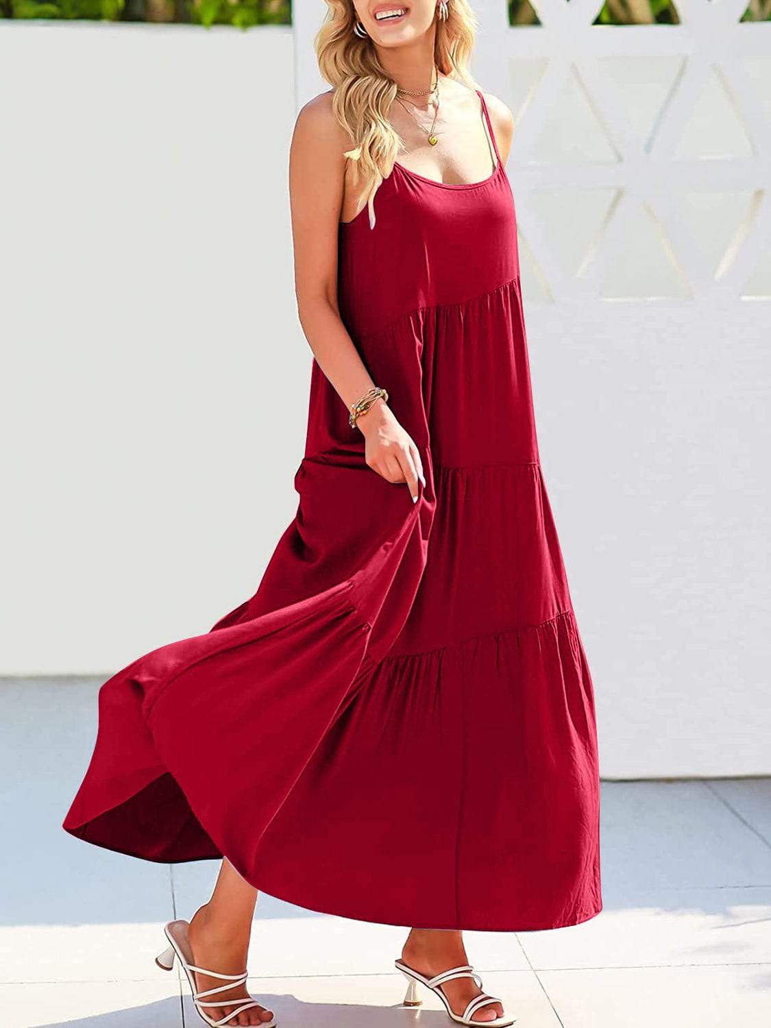 Full Size Ruched Tiered Spaghetti Strap Dress - Trendsi - Flyclothing LLC