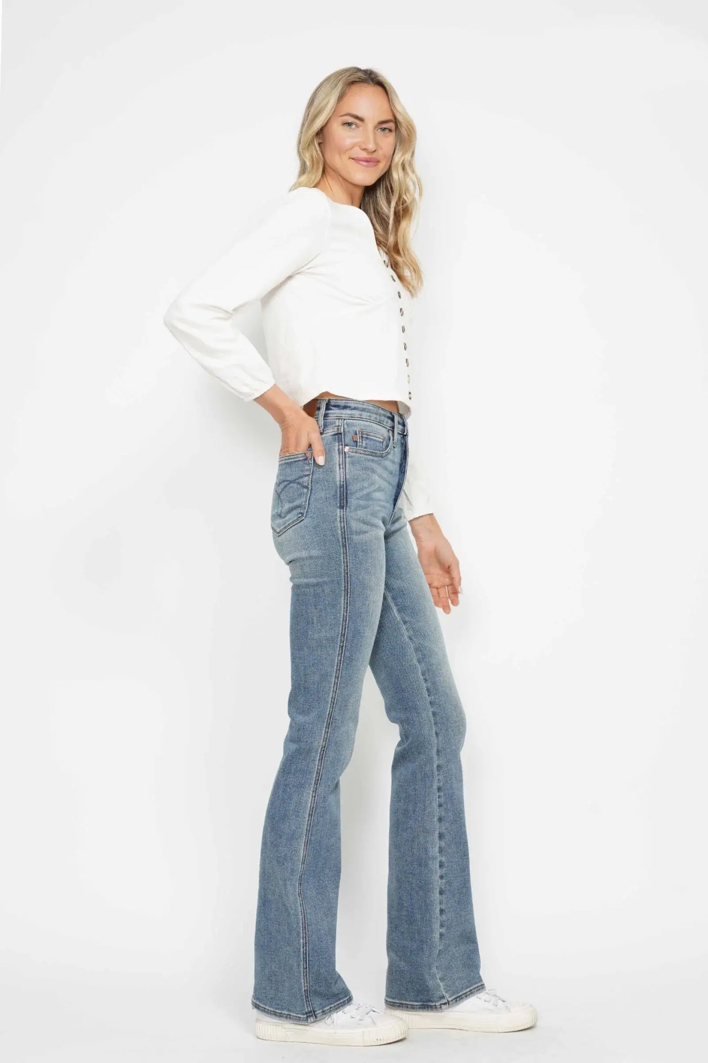 Judy Blue Full Size Tummy Control Back Embroidered Pocketed Bootcut Jeans Plus Size - Trendsi - Flyclothing LLC