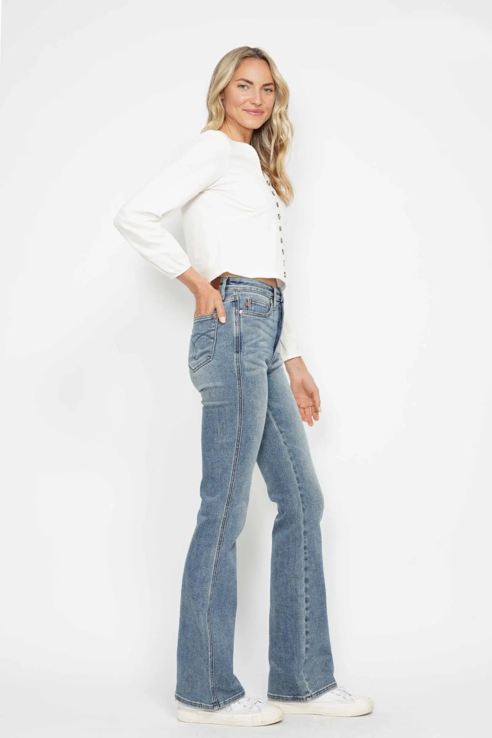 Judy Blue Full Size Tummy Control Back Embroidered Pocketed Bootcut Jeans Plus Size - Trendsi - Flyclothing LLC
