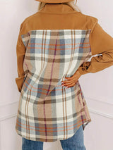 Plaid Collared Neck Long Sleeve Jacket - Trendsi - Flyclothing LLC