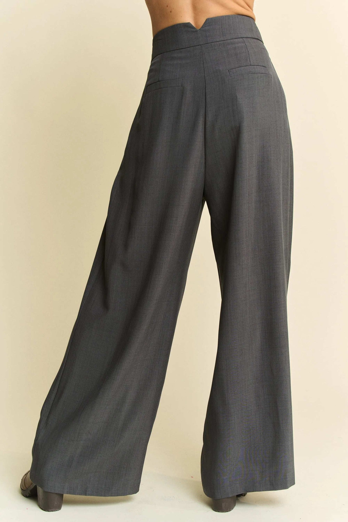 Davi & Dani Solid Back Pocket Shirring Detail Wide Leg Pants - Trendsi - Flyclothing LLC