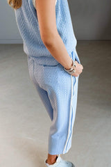 Oh Full Size Texture Contrast Trim Round Neck Top and Pants Set - Trendsi - Flyclothing LLC