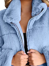 Full Size Faux Fur Cropped Zip-Up Jacket Plus Size - Trendsi - Flyclothing LLC
