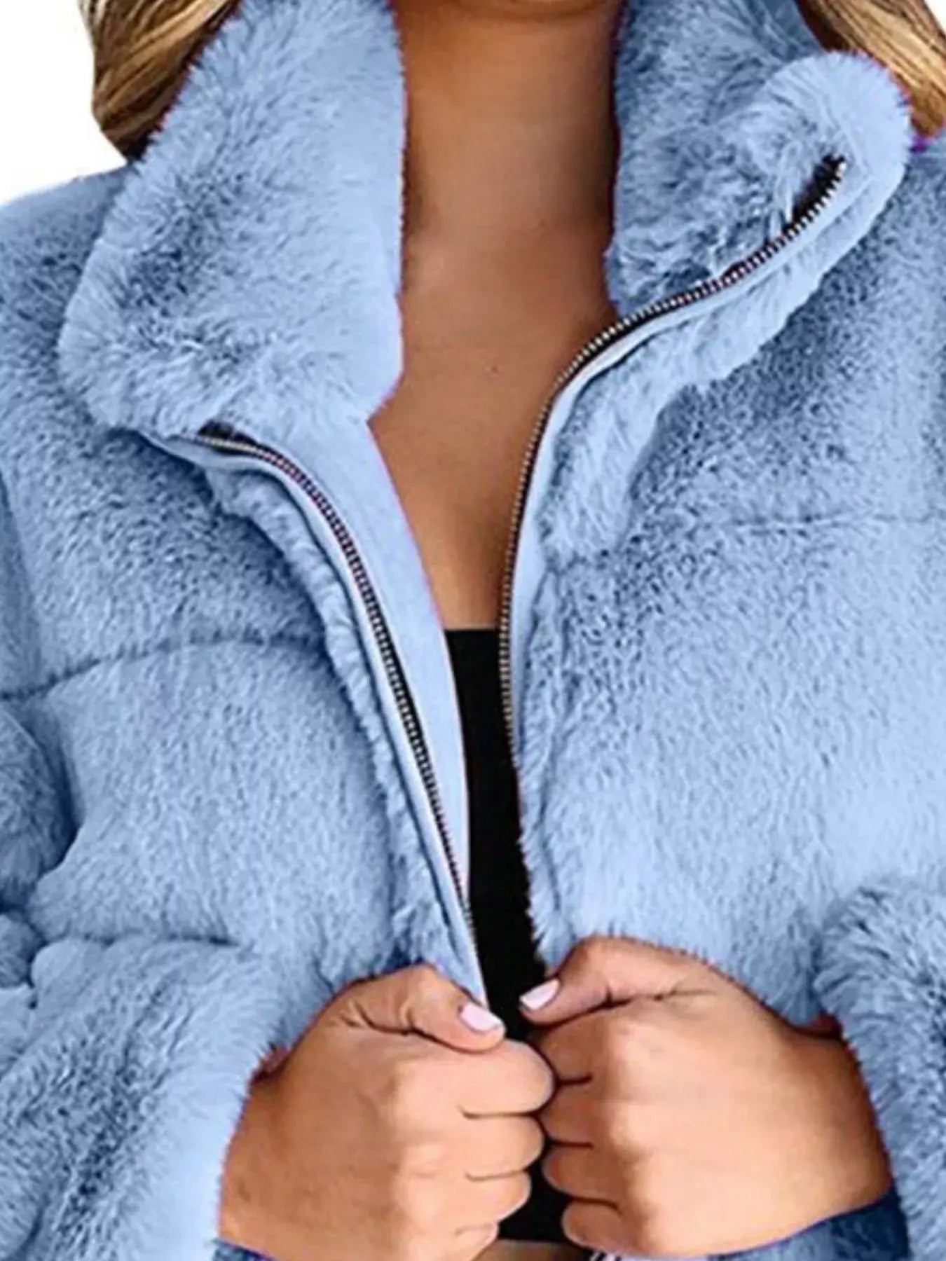 Full Size Faux Fur Cropped Zip-Up Jacket Plus Size - Trendsi - Flyclothing LLC