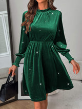 Glitter Mock Neck Long Sleeve Mini Dress - Trendsi - Flyclothing LLC