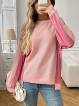 Color Block Waffle Knit Long Sleeve T-Shirt - Trendsi - Flyclothing LLC