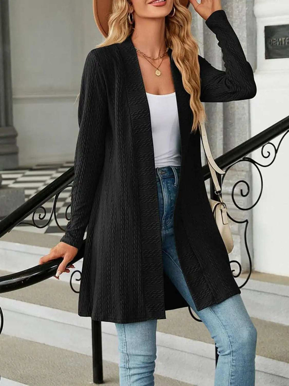 Open Front Long Sleeve Cardigan - Trendsi - Flyclothing LLC