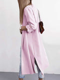 Slit Open Front Roll-Tab Sleeve Trench Coat - Trendsi - Flyclothing LLC