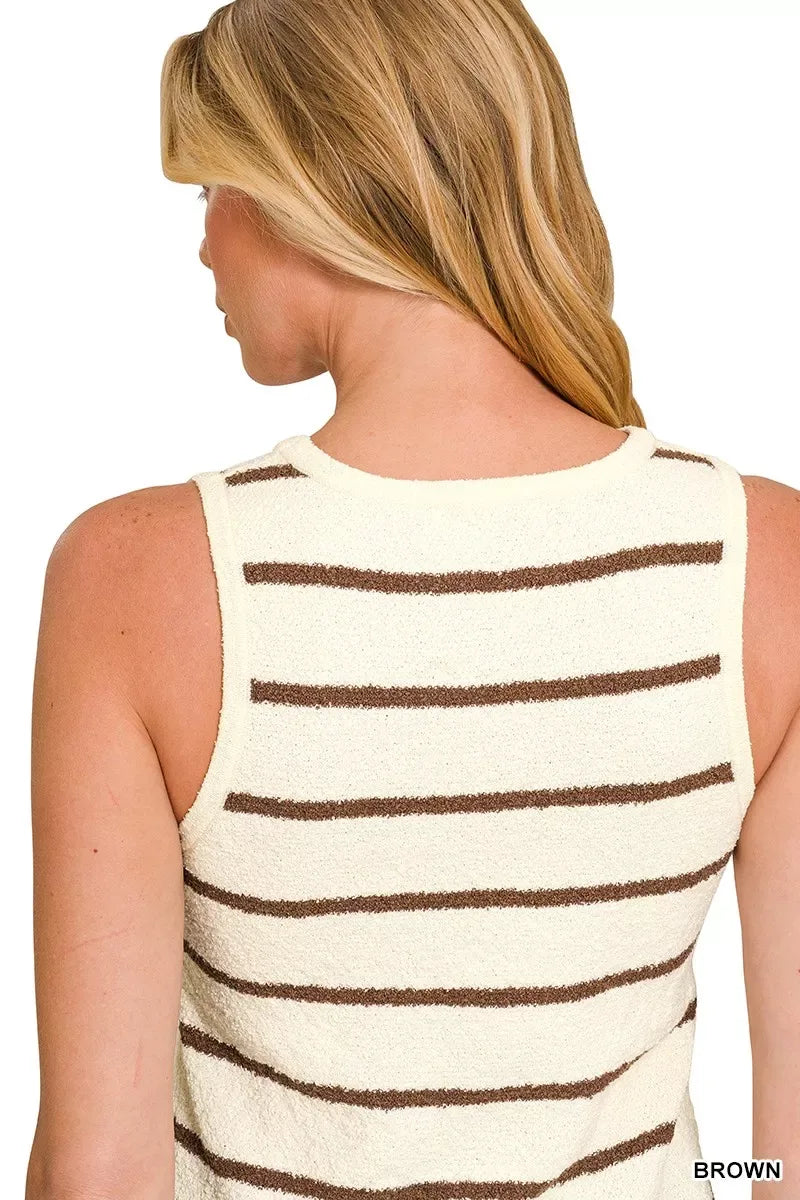 Zenana Round Neck Stripe Knit Tank Top - Trendsi - Flyclothing LLC