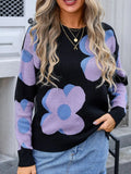Angel Wings Flower Round Neck Long Sleeve Sweater - Trendsi