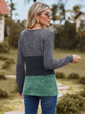 Color Block Square Neck Long Sleeve T-Shirt - Trendsi - Flyclothing LLC