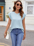 Textured Round Neck Cap Sleeve T-Shirt - Trendsi
