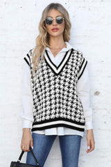 Ribbed V-Neck Sleeveless Sweater - Trendsi - Flyclothing LLC
