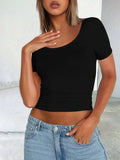 Scoop Neck Short Sleeve T-Shirt - Trendsi - Flyclothing LLC