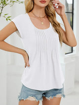 Pleated Front Scoop Neck T-Shirt - Trendsi - Flyclothing LLC