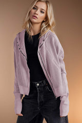 Double Take Waffle-Knit Zip Up Long Sleeve Hooded Jacket - Trendsi - Flyclothing LLC