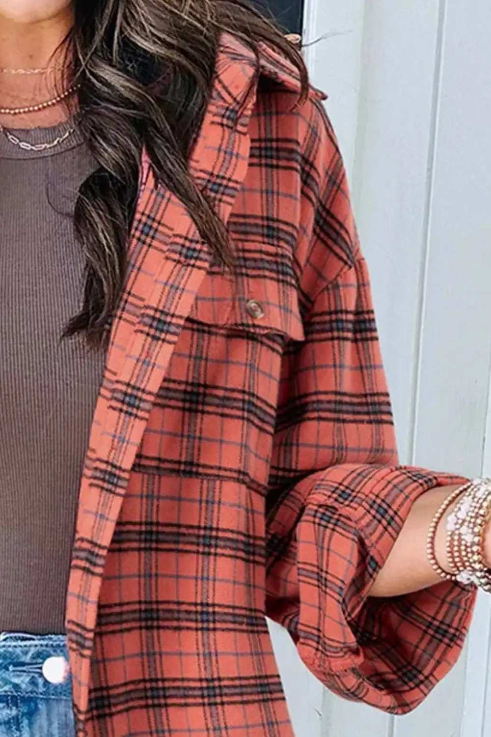 Full Size Plaid Collared Neck Long Sleeve Shirt - Trendsi - Flyclothing LLC