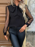Tie Neck Long Sleeve Blouse - Trendsi - Flyclothing LLC