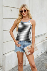 Florira Contrast Striped Round Neck Cami - Trendsi - Flyclothing LLC