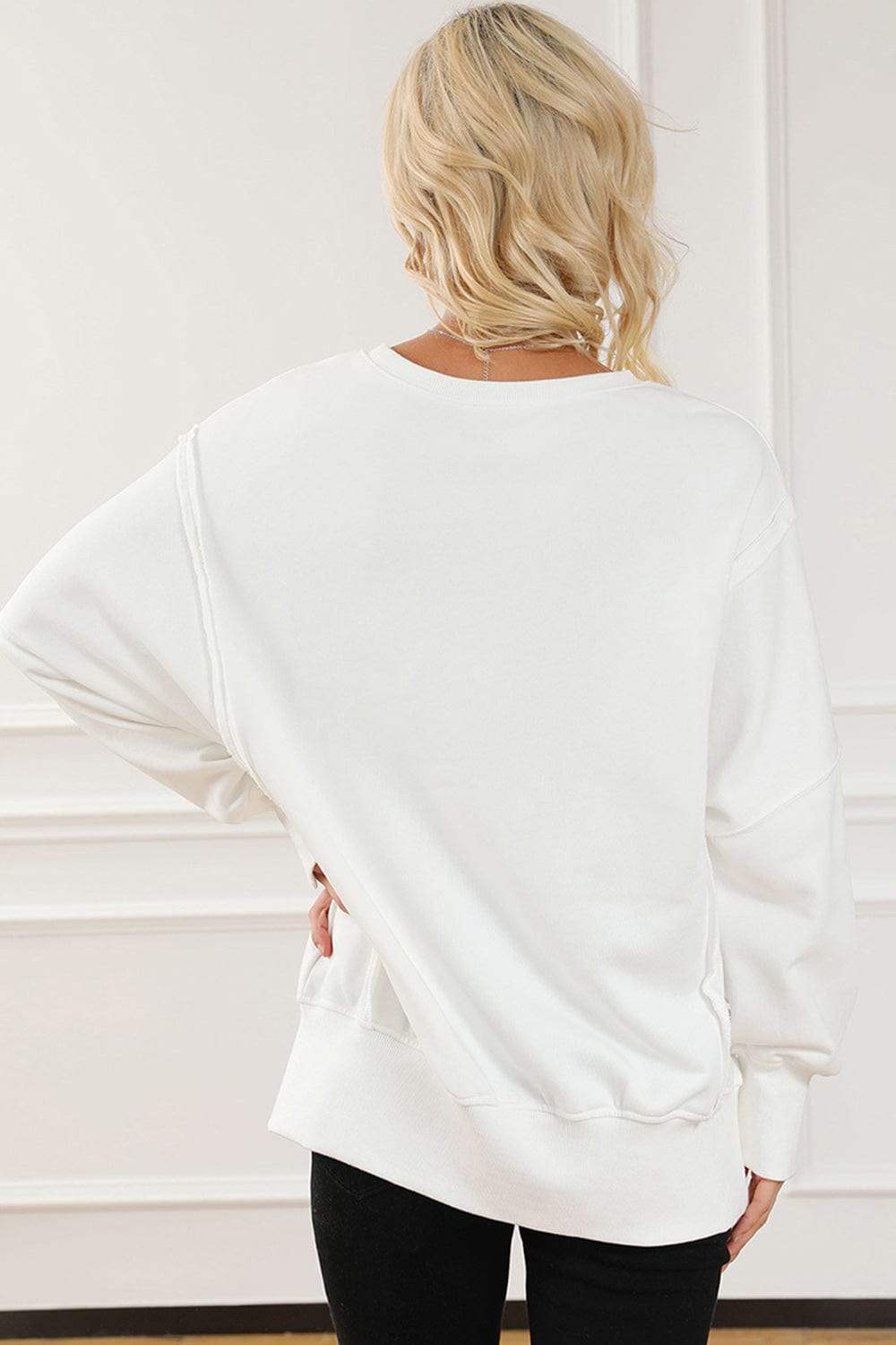 Exposed Seam High-Low Long Sleeve Sweatshirt - Trendsi - Flyclothing LLC