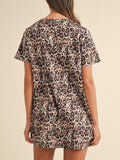 Leopard Round Neck Short Sleeve Mini Dress - Trendsi