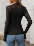 Mock Neck Long Sleeve Sheer Top - Trendsi - Flyclothing LLC