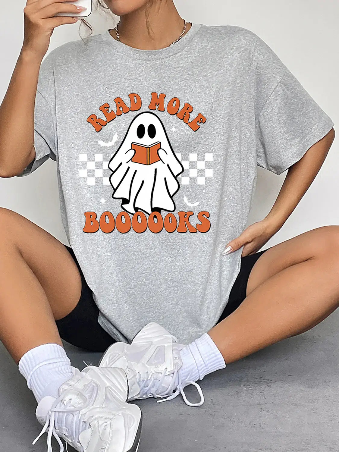 Round Neck Short Sleeve Ghost Graphic T-Shirt - Trendsi - Flyclothing LLC