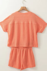Texture Short Sleeve Top and Shorts Set - Trendsi - Flyclothing LLC