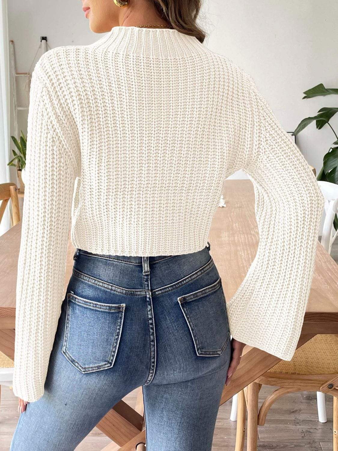 Mock Neck Long Sleeve Sweater - Trendsi - Flyclothing LLC