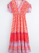 Floral Print Tasseled Tied Sleeve Empire Waist Dress - Trendsi - Flyclothing LLC