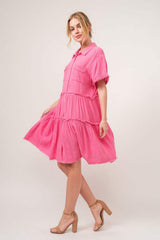 And The Why Full Size Raw Edge Washed Tiered Shirt Dress - Trendsi - Flyclothing LLC