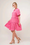 And The Why Full Size Raw Edge Washed Tiered Shirt Dress - Trendsi - Flyclothing LLC