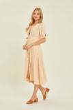 HEYSON Full Size Textured Linen V-Neck Button-Down Midi Dress - Trendsi