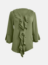 Full Size Ruffled V-Neck Flounce Sleeve Blouse - Trendsi - Flyclothing LLC