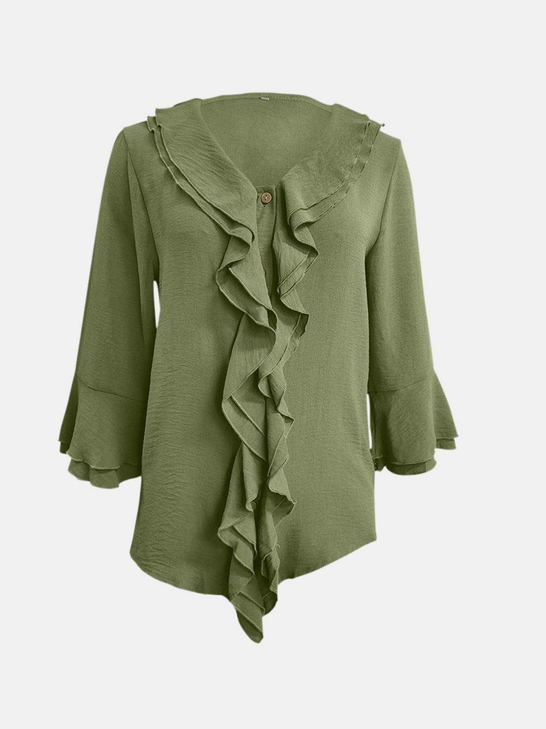Full Size Ruffled V-Neck Flounce Sleeve Blouse - Trendsi - Flyclothing LLC