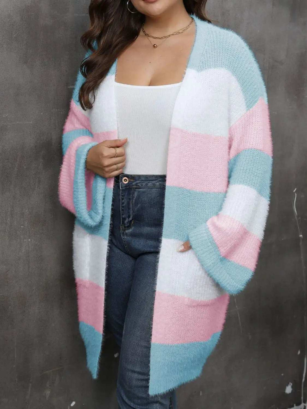 Plus Size Open Front Long Sleeve Cardigan - Trendsi - Flyclothing LLC
