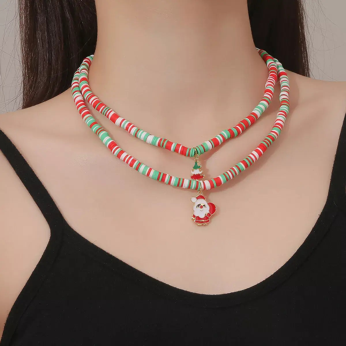 Alloy Christmas Necklace with Santa and Christmas Tree Pendant - Trendsi - Flyclothing LLC