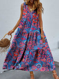 Tiered Printed V-Neck Sleeveless Dress - Trendsi - Flyclothing LLC
