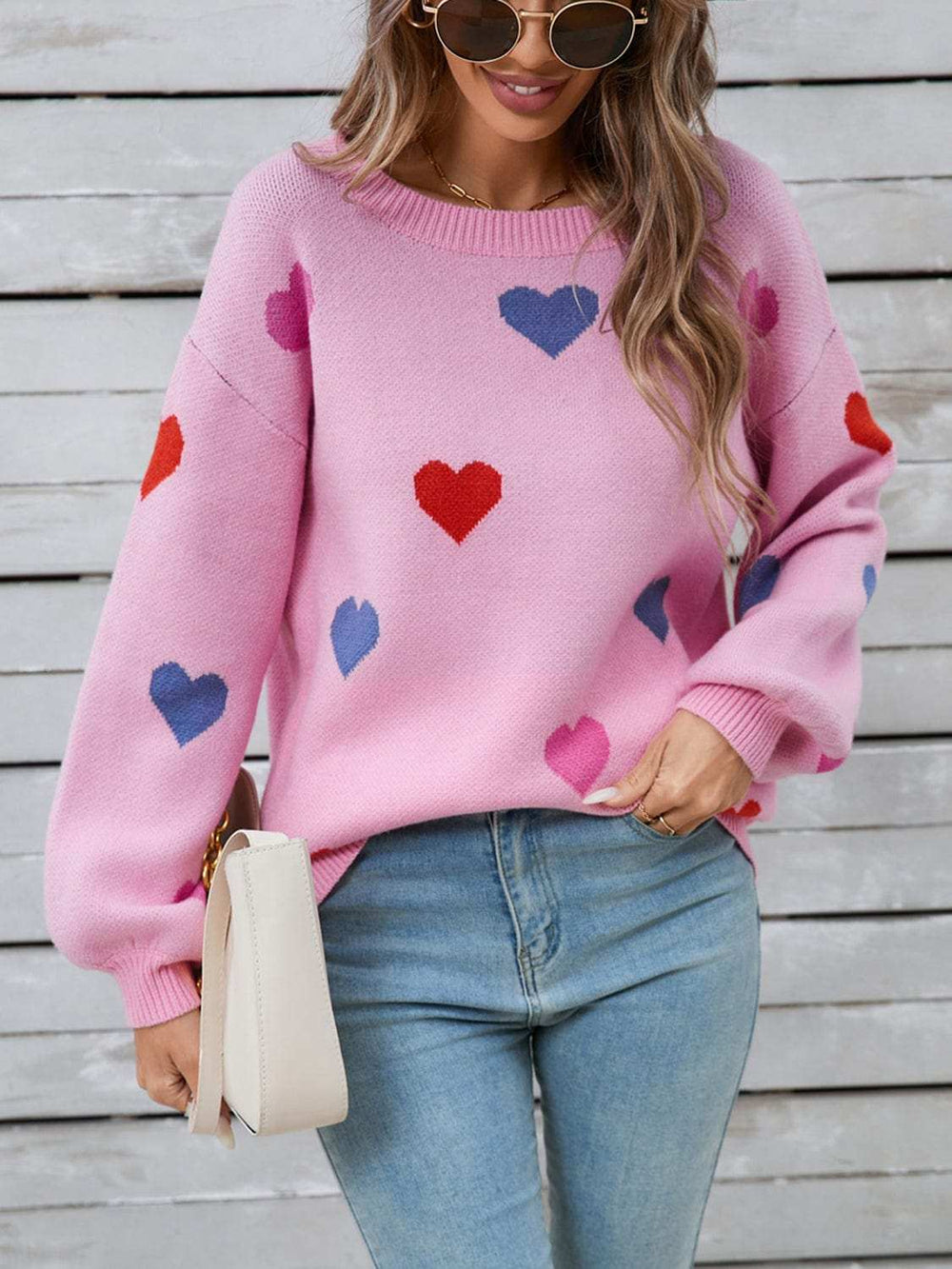 Angel Wings Heart Round Neck Long Sleeve Sweater - Trendsi - Flyclothing LLC